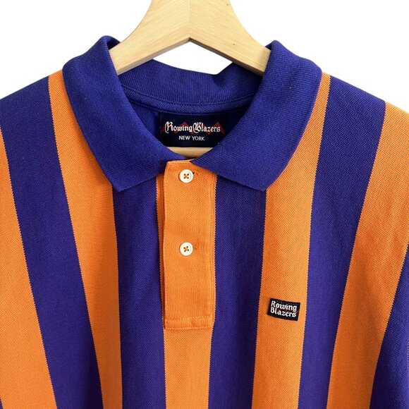 Rowing Blazers Mens Pique Striped Polo Orange Purple Size L NWT Preppy Eclectic - Picture 3 of 12